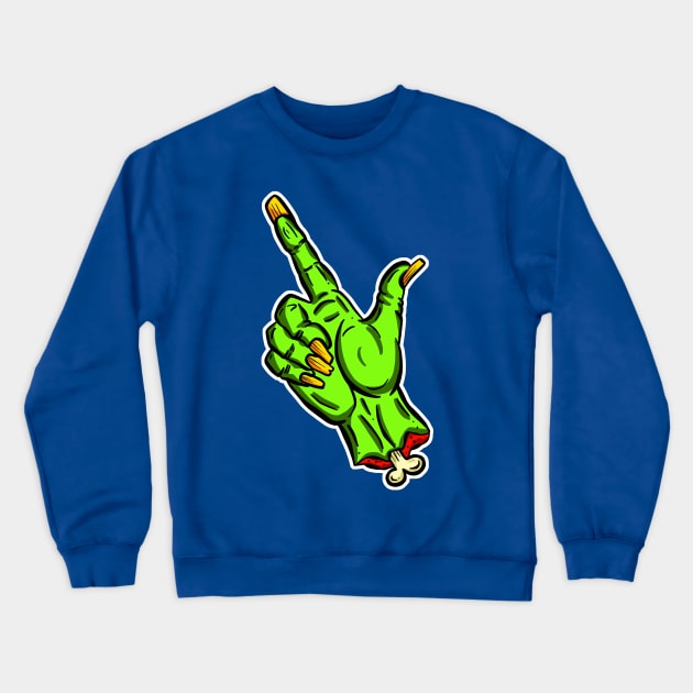 Pick Your Nose Zombie Pointing Finger Green Cartoon Crewneck Sweatshirt by Squeeb Creative